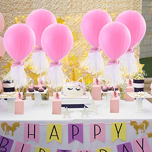 Pink Tulle Tutu Balloons With Candy Box For Baby Shower Centerpieces Girls Butterflies Birthday Party Wedding Table Decorations, With Inflate Balloons Pump, 6 Packs #TOP3