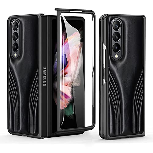 Coque Samsung Z Fold 4 3 2 5G cuir noir avec protection écran verre
