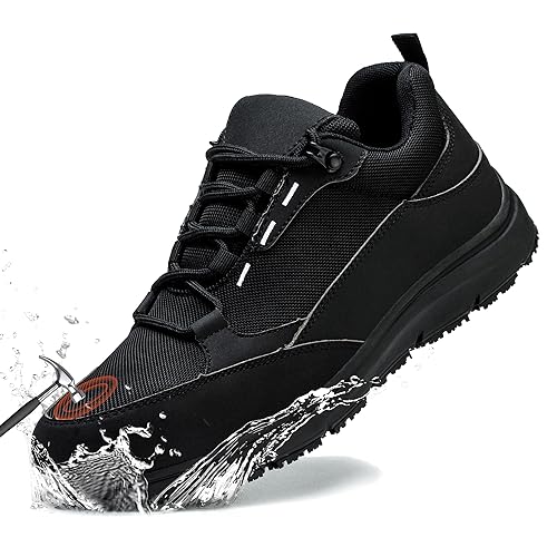 TIAROOTT Sicherheitsschuhe Arbeitsschuhe Herren Damen Wasserdicht Leicht Sportlich Schutzschuhe rutschfeste Atmungsaktiv mit Stahlkappe Sneaker, Schwarz, Gr.43
