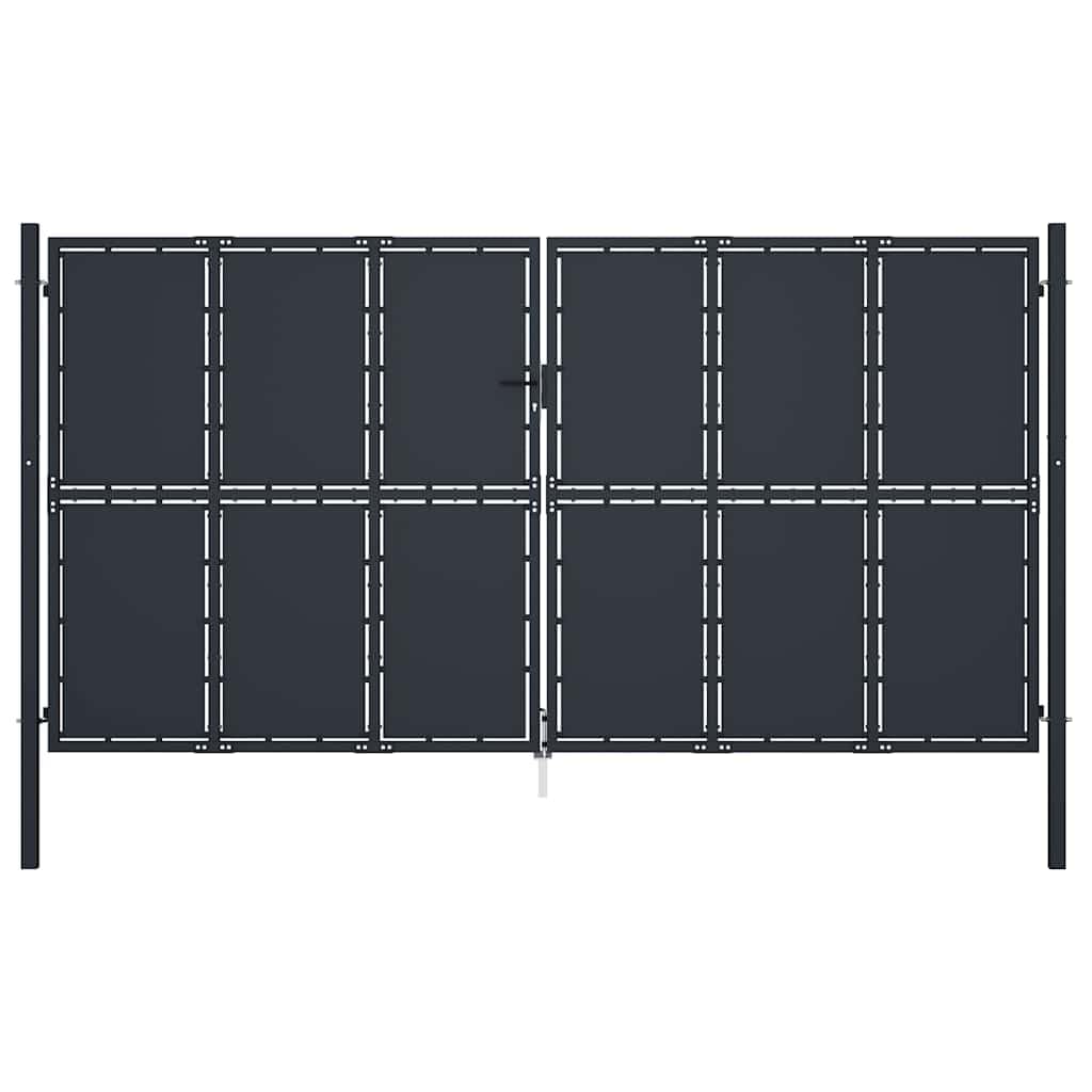 Brama ogrodowa ze stali 400 x 175 cm, antracytowa, z zamkiem i uchwytem, brama ogrodzeniowa do ogrodu, bramy podwórza i bramy wjazdowej, regulowana szerokość 409-414 cm zapewnia bezpieczne