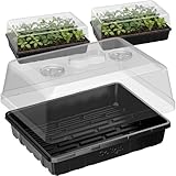 SOLIGT [Thick Plastic] 3-Set Strong Seed Starter Trays with 5' Humidity Domes for Seed Starting, Germination, Seedling Propagation & Plant Growing, Holds 144 Cells in Total