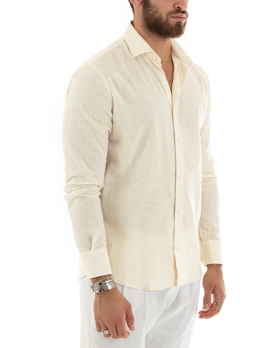 Giosal Camicia Uomo Colletto Melangiata Lino Sartoriale Made in Italy