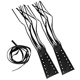 Wakauto Fringed Motorcycle Brake Clutch Covers,1 Pair Faux Leather Handlebar Grips Tassel Motorcycle Handlebar Throttle Grip Covers with Fringes Decor Black