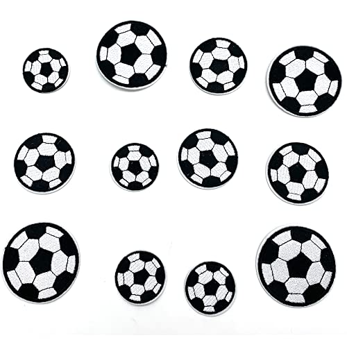 DHER 12 Stück Cartoon Fußball Stoff Patch Stickerei Patch, Fußball bügeln auf Patch,Iron-On Patches Flicken zum aufbügeln trendy Kleidung Stickerei Patch, Jeans dekorative Patch Patch für Jeans Hemden