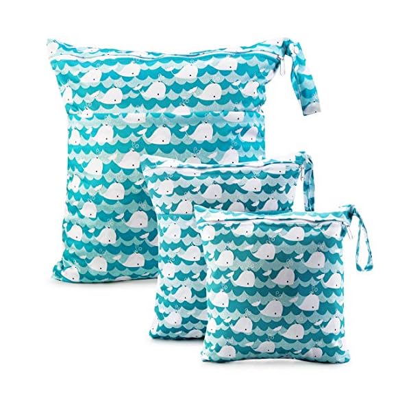 CeeKii Wet Dry Cloth Windeltaschen 3er Pack Waschbare Reisetaschen, wasserdichte Wet Bag, Baby Reusable Beach Pool Gym Bag mit Reißverschlusstasche und Druckknopfgriff