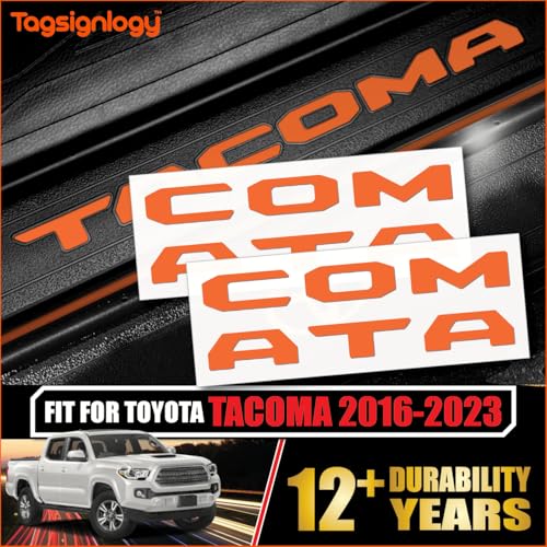 Image of Prime Series UV Weatherproof Vinyl Decals: Pair of Left and Right Front Door Sill Protector Letter Inserts fits Tacoma 2016-2023 (Gloss Orange)