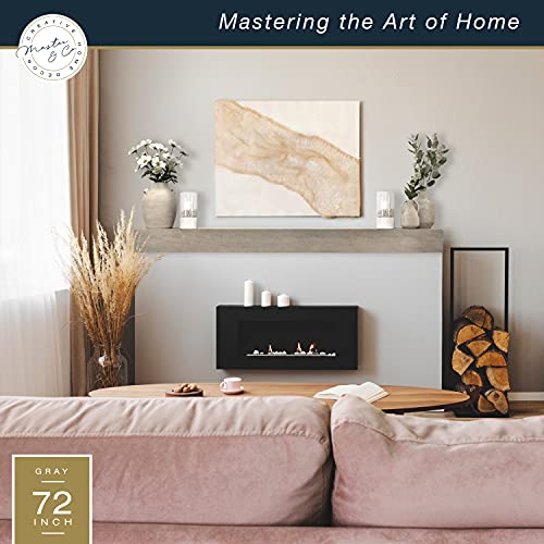 Image of MCS 72-Inch Mantel, Master & Co Warm Gray Finish Solid Wood Floating Fireplace Mantel, Long Floating Shelf for Livingroom with Wood Cleat Hanging System, Photo and Home Decor Display Shelf