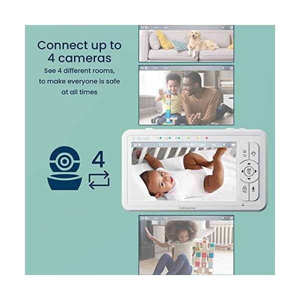 Babysense 5" HD-Babyphone mit Kamera und Audio, Fernbedienung Schwenk- und Neigefunktion, Verstellbares Nachtlicht, Lange Reichweite, Zwei-Wege-Audio, 4-facher Zoom, Nachtsicht, 4000mAh Akku – Bild 9