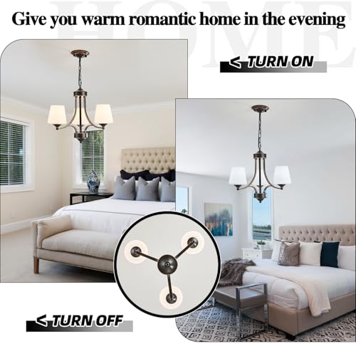Image of 3 Light Farmhouse Chandelier with Milk White Frosted Glass Shades Black Dining Room Light Adjustable Height Ceiling Hanging Light Fixtures for Dinner Table, Kitchen Island, Entryway