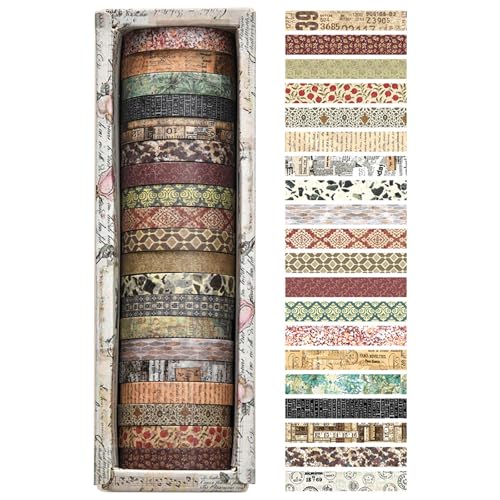 PLUSHCEWT 20 Rollos Washi Tape Set Vintage Decorativas Cinta Adhesiva Adhesivo de Cinta Decorativa para DIY Manualidades Crafts Marcos de Fotos Scrapbooking ullet Journal y Decorar Regalos (C)