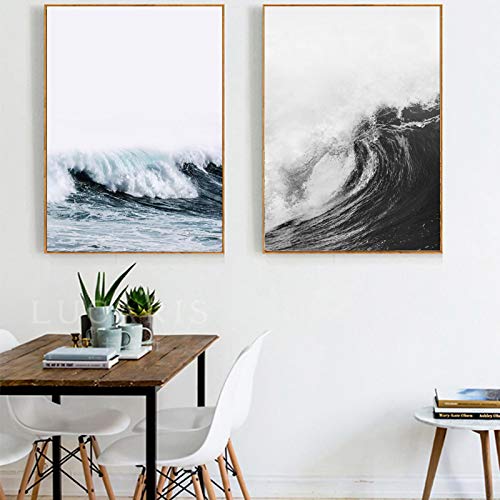 Toile océan noir et blanc 50x70cm sans reflet pour moderniser un salon lumineux