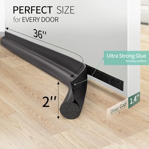 Image of MAXTID Under Door Draft Stoppers 36 Inch Grey Door Draft Blocker Draft Stoppers for Bottom of Doors Seal Gap Reduce Wind /Breeze, Cold Air, Dust, Smoke, Door Seal Strips Sweeps