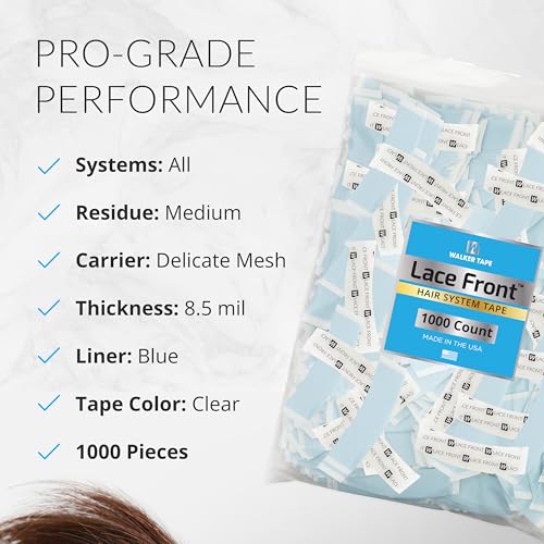 Image of Walker Tape Lace Front Support Tape C Contour Tabs, Double Sided Wig Tape for Lace Wigs, Toupees, and Tape in Hair Extensions Human Hair, Hypoallergenic No-Shine Hairpiece Tape for Bonding 1000 Pieces