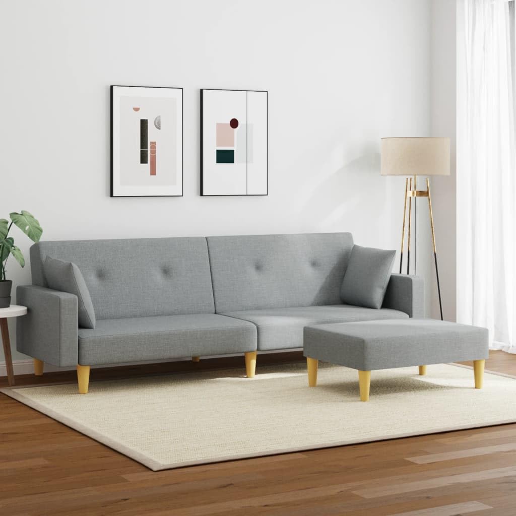 Homgoday Sofá Cama de 2 plazas con Taburete Tela Gris Claro, Sillones de Televisión, Sofás de Descanso Relax, Sofas De Salon, Hogar Sofa Muebles，Asientos Tapizados para Salón Tipo1