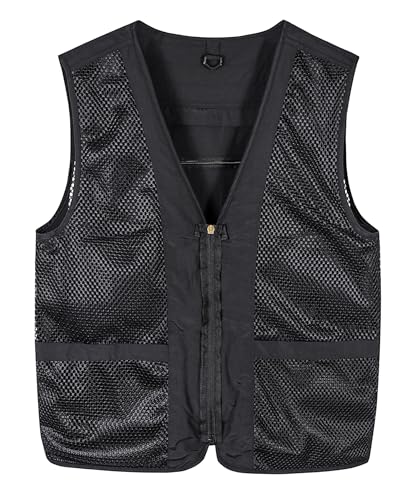 KTWOLEN Herren Anglerweste Sommer Leicht Schnelltrockenweste Funktionsweste Outdoor Fotografie Hundesport Weste Ärmellos Safari Weste mit Viele Taschen, Schwarz, L