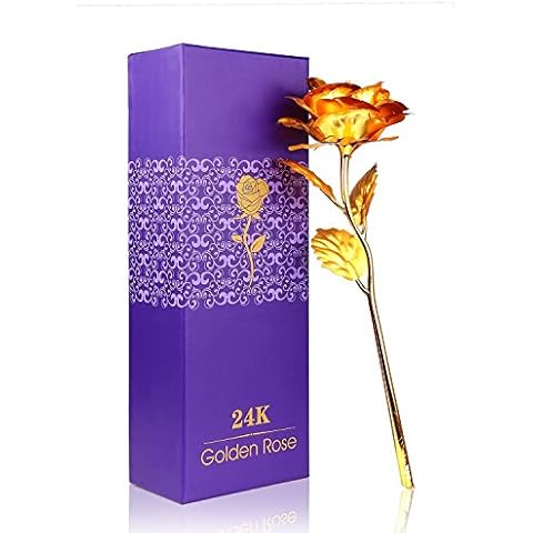 Youngine Creative 24K Gold Foil Rose Flower Full Blossom Presents, Romantic Gift for Her with Box, Handcrafted & Love Last Forever (Golden) Cover