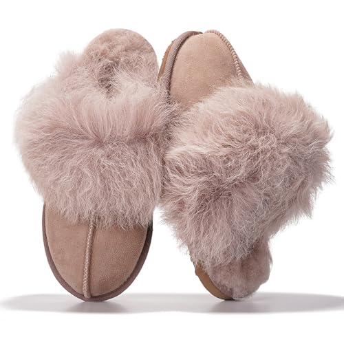 Image of Project Cloud Genuine Leather Slippers for Women with Genuine Fur Lining, Non-Slip Indoor /Outdoor Clog Mule Slippers, Memory Foam Insole