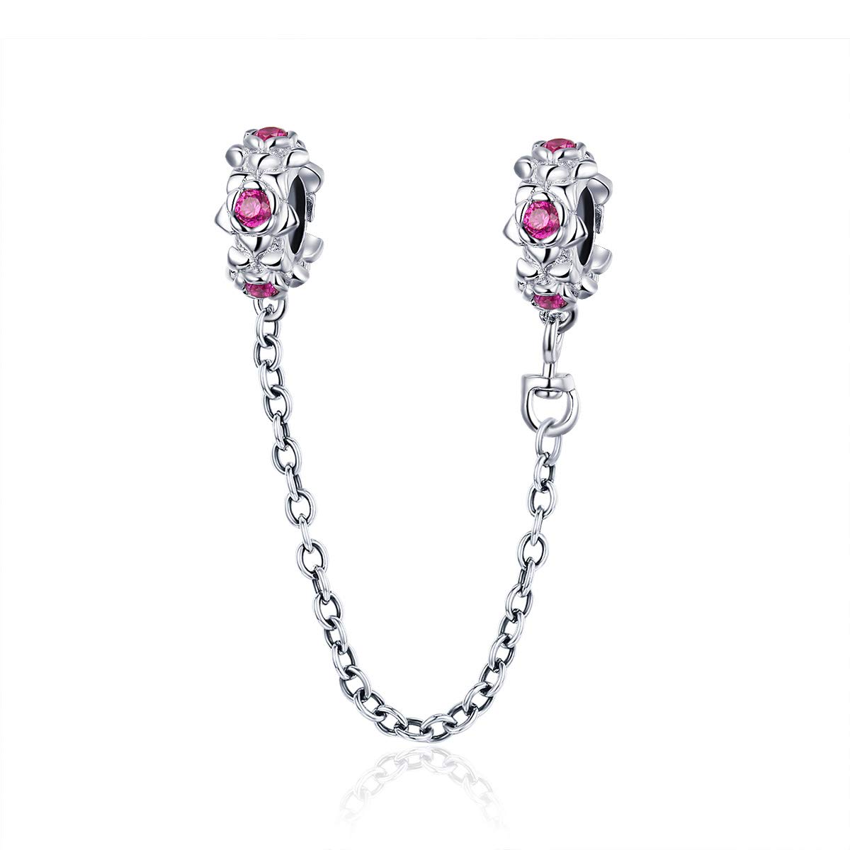 ARTCHARM Heart Safety Chain Charm 925 Sterling Silver Beads fit European Charms Bracelet & Necklace