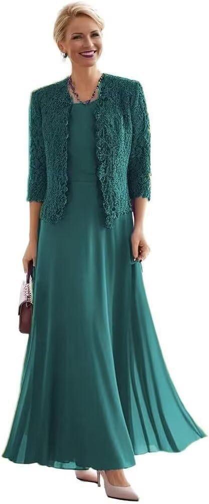 Mother of The Bride Dress with Jacket for Wedding Lace Applique Chiffon Formal Gowns BO065