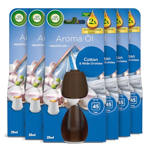Air Wick Aroma-Öl Vorteilspack Nachfüllern mit ätherischen Ölen Raumduft Cotton und Weiße Orchidee 6 x 20 ml