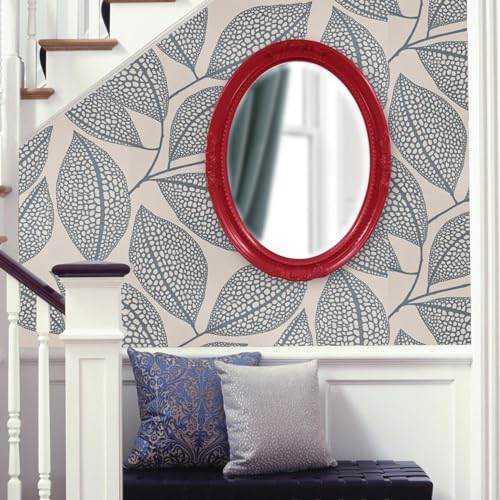 Image of Howard Elliott Collection Queen Ann Oval Glossy Red Wall Mirror, Oval Bevelled Hanging Wood Framed Vanity Mirrors for Home Decor, Living Room, Bathroom, Bedroom, or Hallway, 25 x 33 Inch