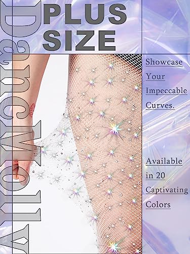 Image of DancMolly 10X Strong Ultra Sparkly Rhinestone Fishnet Stockings, Plus Size Sparkle Tights for Women Sexy Party Concert Outfit
