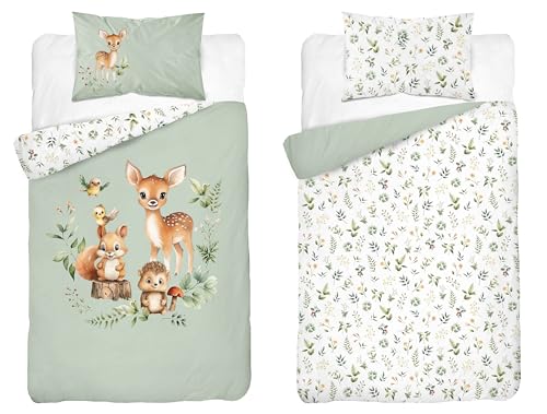 Ropa de Cama Infantil 100x135 cm de algodón Suave y Colorido| Juego de Cama para bebé niñas y niños | Ropa de Cama Infantil fácil Cuidado con Cremallera | Ciervos 037