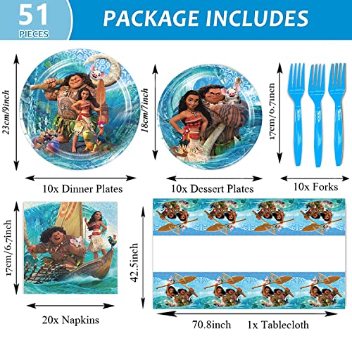 Moana Birthday Party Supplies,Moana Party Tableware Set,Blue Paper Plates Napkins Forks Tablecloth For Kids Girls Boys Summer Beach Moana Theme Birthday Party Cake Table Decor,10 Guests #TOP4