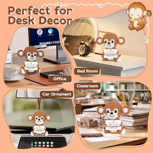 Gifts for Him/Her: Thank You Support Stuffed Animal Women/Men Present, Handmade Positive Crochet Monkey Emotional Birthday Christmas Retirement Gifts for Teacher Friend Coworker Couple