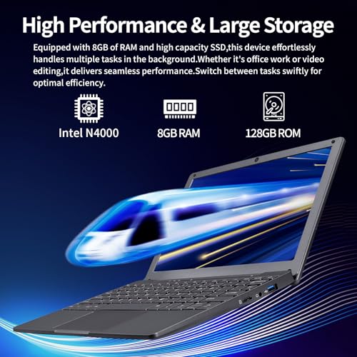 Image of BINTEC 10.1 inch Ultra-Thin Portable Mini Laptop,Celeron N4000 Processor (up to 2.8Ghz), 8GB RAM DDR4,Weight only About 0.8Kg,Built-in Webcam, WiFi, Easy to Carry (Gray, 8G+128GB SSD)