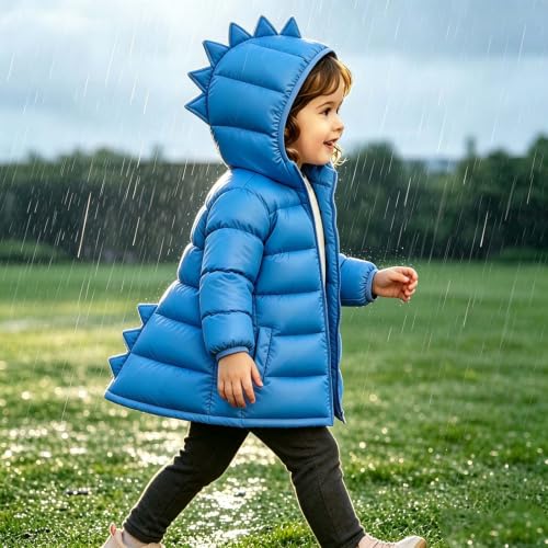 PXQIRMR Puffer Jacket Kids Cute Dinosaur Hooded Zip Front Coat - image 3