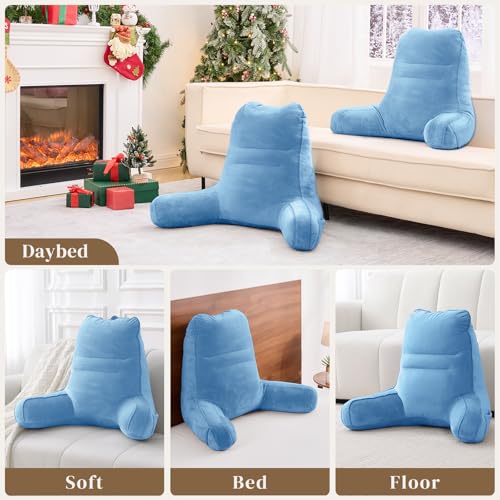 Image of Sasttie Reading Pillow for Bed, Back Pillow for Sitting Up, Blue | 21 inch Backrest Support Cushion for Couch, Sofa, and Floor, Dorm Essentials, OEKO-TEX, Adjustable Down Alternative Fill