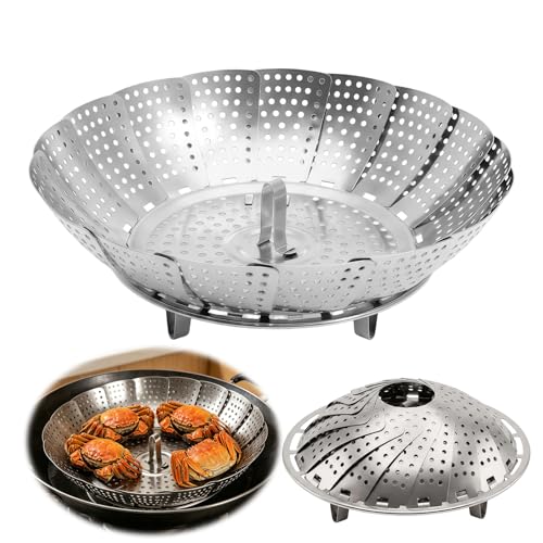 NYVOR Panier Vapeur Inox 27.3cm Paniers Cuit-Vapeur avec Antidérapants Pieds, Pliable Ajustable Inoxydable Cuiseur à Riz Vapeur Panier, Vegetable Steamer...