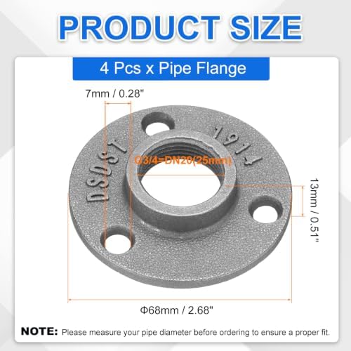 uxcell 바닥 플랜지 4개, 1.9cm(0.75인치) 파이프 알루미늄 합금 벽걸이 스레드 파이프 플랜지, 산업용 빈티지 스타일용 — 사진 2