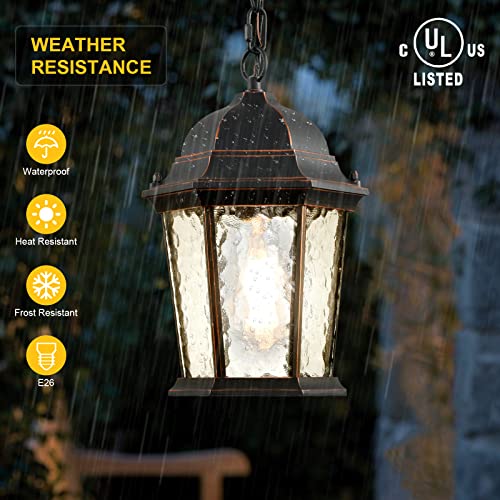 Haopent Outdoor Pendant Lights 7.5’’ Farmhouse Exterior Hanging Porch Light Waterproof Vintage Outdoor Lantern Pendant Lighting Height Adjustable With Glass Black And Copper For Porch Entryway Patio #TOP3