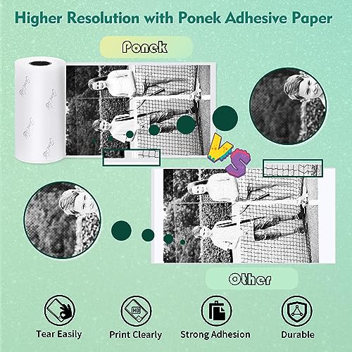 Image of Ponek Self-Adhesive Mini Printer Paper for M02 /T02 /M02 Pro /M02S /M03 /M03AS /M04S Mini Pocket Printer, Sticker Paper for Journal, Photo, Notes, Craft, Black on White, 3 Rolls Thermal Paper 53mm x 3.5m
