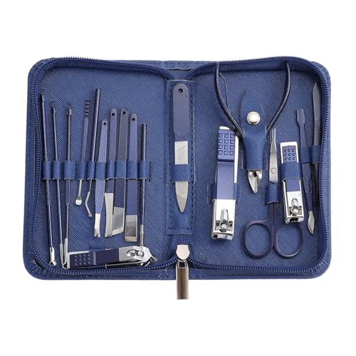 Mikikit Set de Manicura y Pedicura 18 Piezas Acero Inoxidable Kit Multifuncional para Cuidado de Uñas Estuche Portátil Azul Marino para Uso Doméstico y Profesional