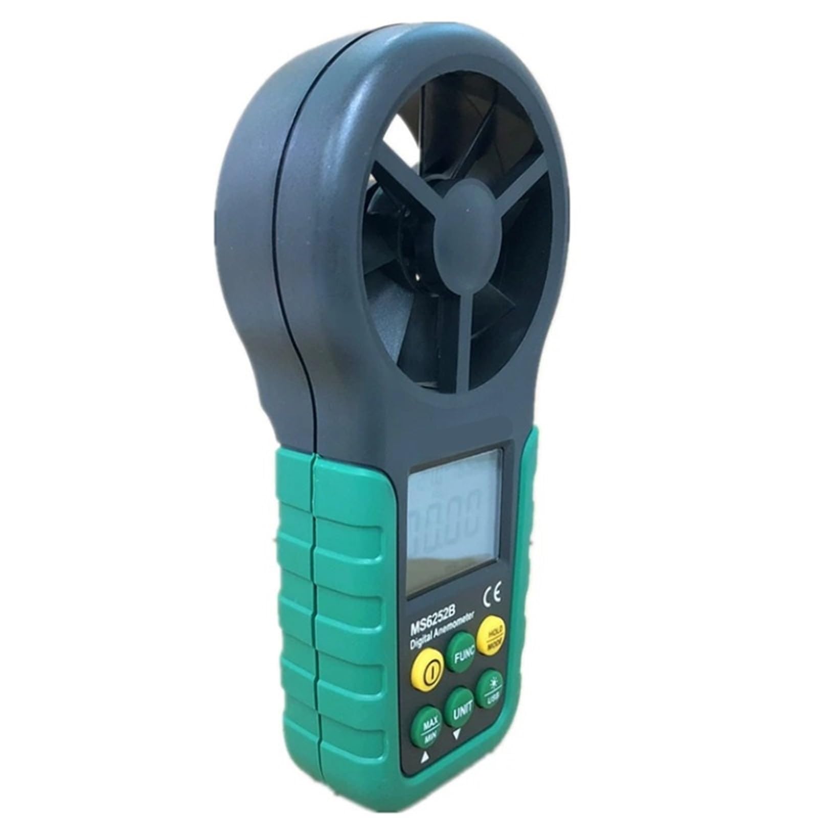 Anemómetro, Anemómetro digital LCD electrónico, medidor de velocidad del viento y volumen de aire con pantalla de temperatura y humedad.