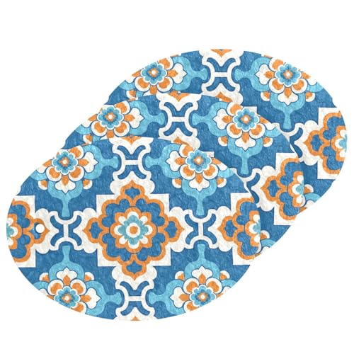 Esponjas absorbentes de flores planas con patrón geométrico para platos, esponjas de limpieza decorativas multiusos para uso doméstico, artículos esenciales para el hogar (3 unidades)
