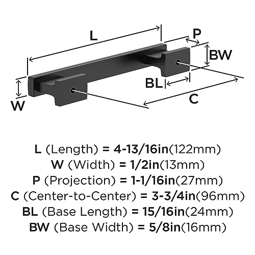Image of Amerock 10 Pack 3-3 /4 inch Triomphe Matte Black Drawer Pull | 3-3 /4 inch (96mm) Center-to-Center Mounting Distance and 4-13 /16 inches Overall Length, Durable Zinc Cabinet Hardware
