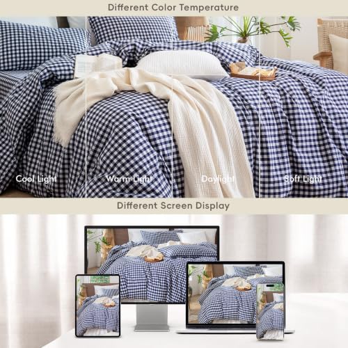 Image of MooMee Gingham Duvet Cover Set 100% Washed Cotton Linen Like