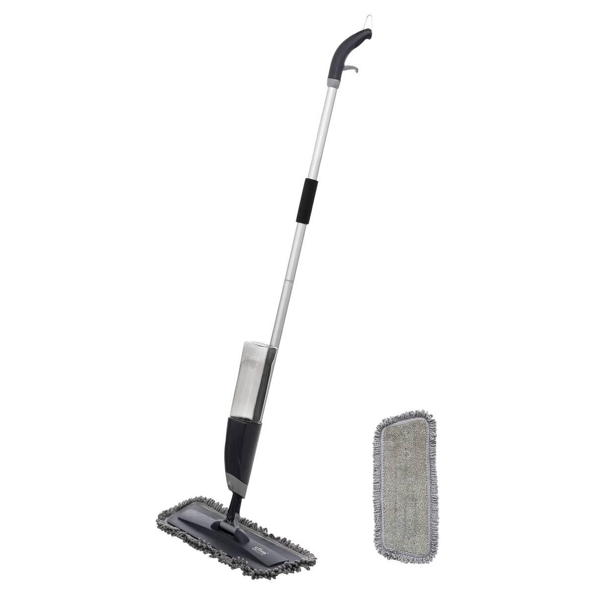 5 five simply smart 5five - Fregona con depósito de 650 ml, Gris - Microfibra - Mango con pulverizador - 2 recambios - Limpieza fácil de Suelos - Mantenimiento del hogar