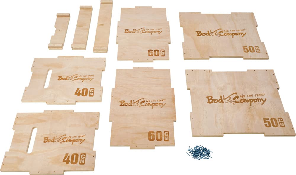 Bad Company Caja de salto I Plyo-Box 60 x 50 x 40 cm de madera para montar con una carga máxima de hasta 180 kg