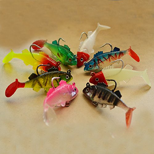 Lot De 6 Leurres Souples Pré-riggés - Tête Plombée 8 Cm - Pour Truite, Perche, Black-bass