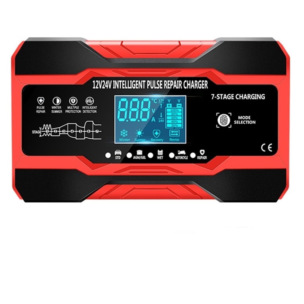 Cargador Baterias Coche Cargador de batería de Coche Completamente automático 12V 10A 24V 5A Carga rápida Inteligente Cargador BateríA Coche(Red)