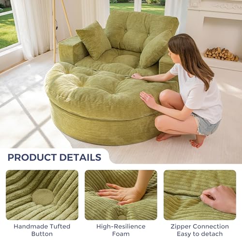 Image of MAXYOYO L Shape Sectional Sofa Couch and Round Chaise Lounge, Modern Cloud Couch with Ottoman, Comfy Sofa with Layered Cushion, Tufted Upholstered Sleeper Chair for Living Room, No Assembly Required