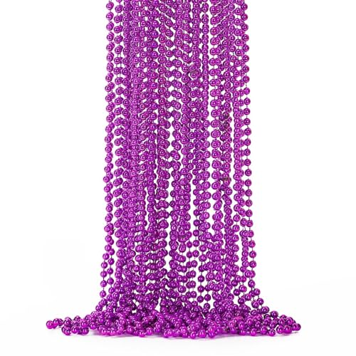 Image of EOBOH Mardi Gras Beads, 12PCS Purple Bead Necklace Party Favors, 33 inch Bead Necklaces Accessory Set, Festival Parade Throw Accessories for Halloween Mardi Gras Party Celebrations Decorations