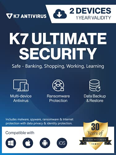 Image of K7 Ultimate Security Antivirus Software 2026 | 2 Devices, 1 Year| Threat Protection ,Internet Security, Data Backup ,Mobile Protection |Windows laptop, PC, Mac, Phones, Tablets| Email Delivery in 2 Hours