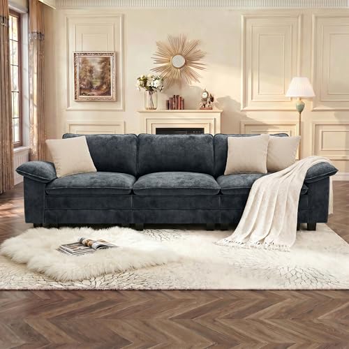 Image of PHI VILLA Modern Modular Couches Sets, 123.6 inch Cloud Sectional Sofa with Upholstered Deep Seat, 3-Seater Couch for Living Room Small Spaces, Chenille Fabric, Dark Cyan