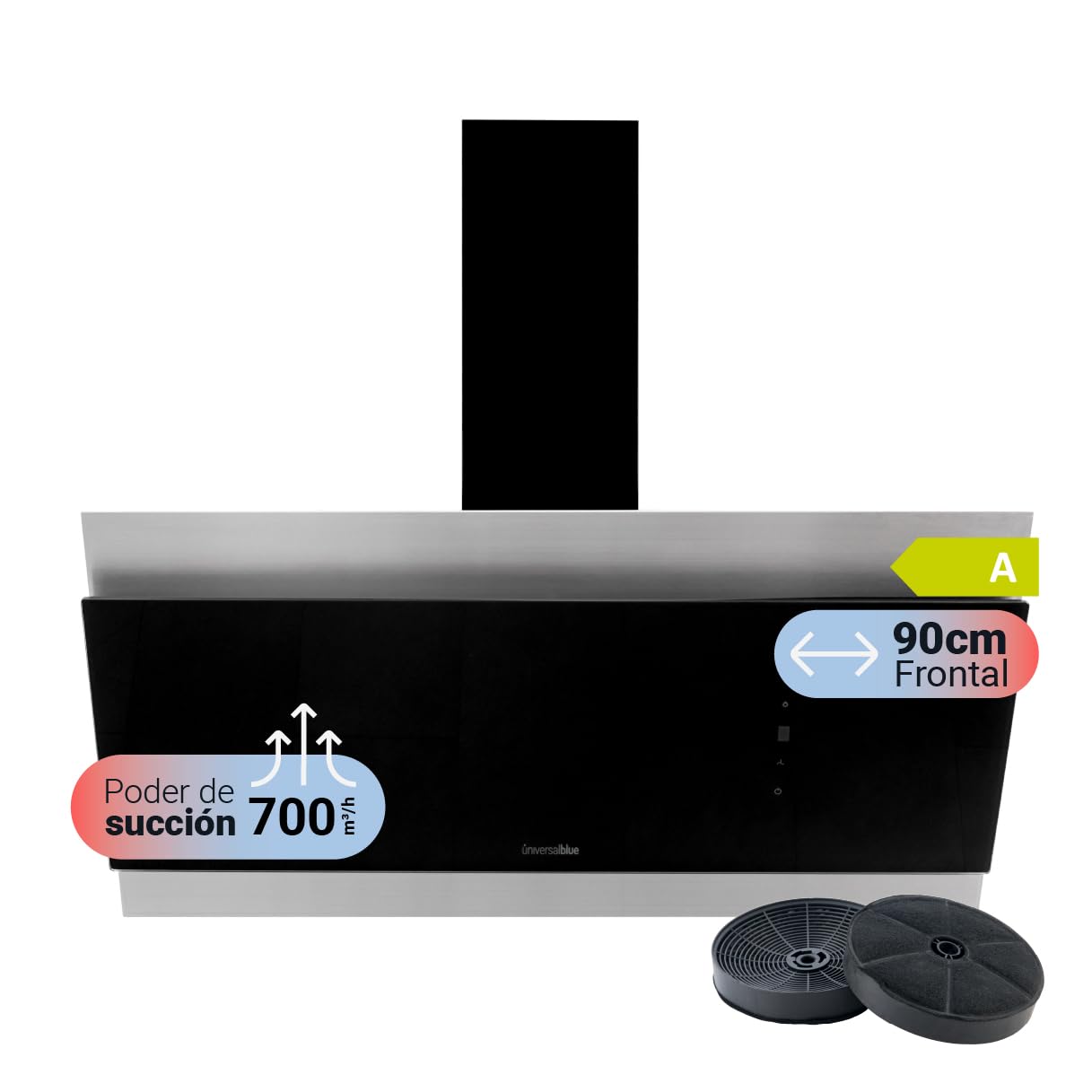 UNIVERSALBLUE Campana Extractora Cristal Negra 90cm | Extractor Humos y Aire Eléctrico para Cocina | Control Táctil | Ruido Reducido | Filtros de Carbono | Fácil Limpieza | Luz LED | Clase C — view 12